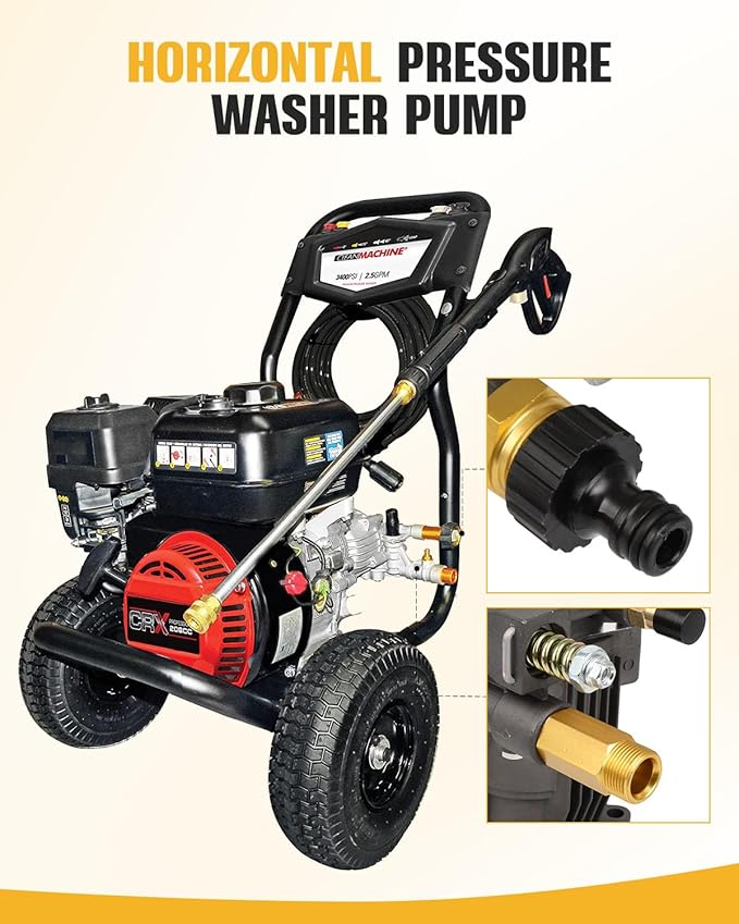 OCPTY 3/4" Shaft Horizontal Pressure Washer Pump Max 3300 PSI 2.5 GPM Replacement Power Washer with 5 Nozzles, Compatible with 90028 90029 GX160 GX190 GX200 rmv2.5g30 SH270