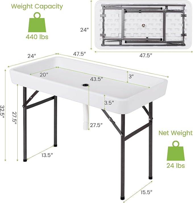 4FT Ice Cooler Table, Outdoor Deep Ice Table w/Matching Skirt, Powder Coated Metal Legs, Patio Ice Tables for Parties with Drain, Party Ice Bin Table for Wedding, Tailgating, Camping & Picnic
