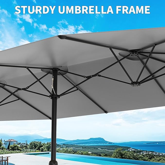 15 ft Umbrella Outdoor Patio with Base, Double-Sided Rectangular Outdoor Shade,UV & Fade-Resistant Polyester, Easy Crank Lift,Waterproof Market Umbrella for Pool, Garden, Backyard