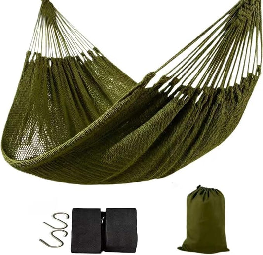 WjrnlfdHammock 79 * 59in550lbs 2Person Cotton Rope Outdoor Camping Hammock | 550lbs double hammock, handwoven cotton rope, breathable mesh, easy setup, perfect for backyard, camping & beach. 3 colors!