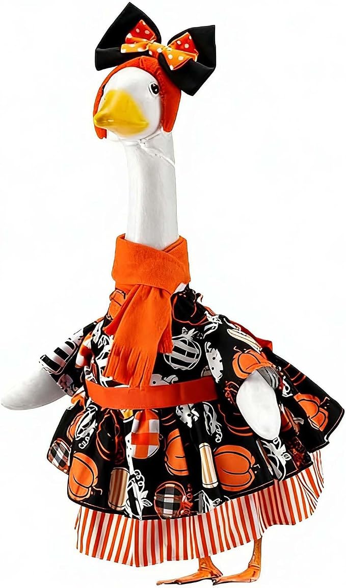 Halloween Porch Goose Outfit 23 Inch Porch Goose Clothes for Holiday | Pumpkin Dress Cape Witch Hat, Thanksgiving Goose Outfit, Christmas Goose Clothes, Holiday Costume for Lawn Geese Status