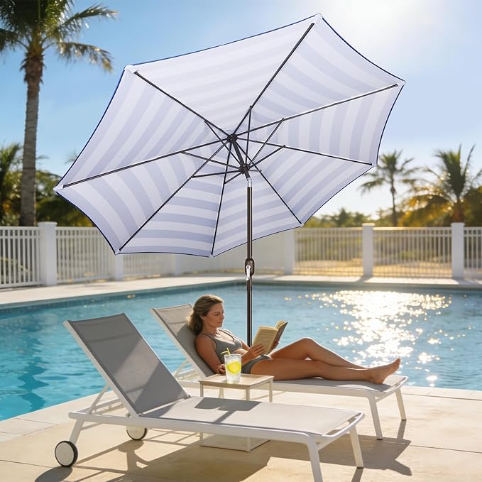 Blissun 10FT Outdoor Patio Umbrella, Outdoor Table Umbrella, Yard Umbrella, Market Umbrella with 8 Sturdy Ribs, Push Button Tilt and Crank