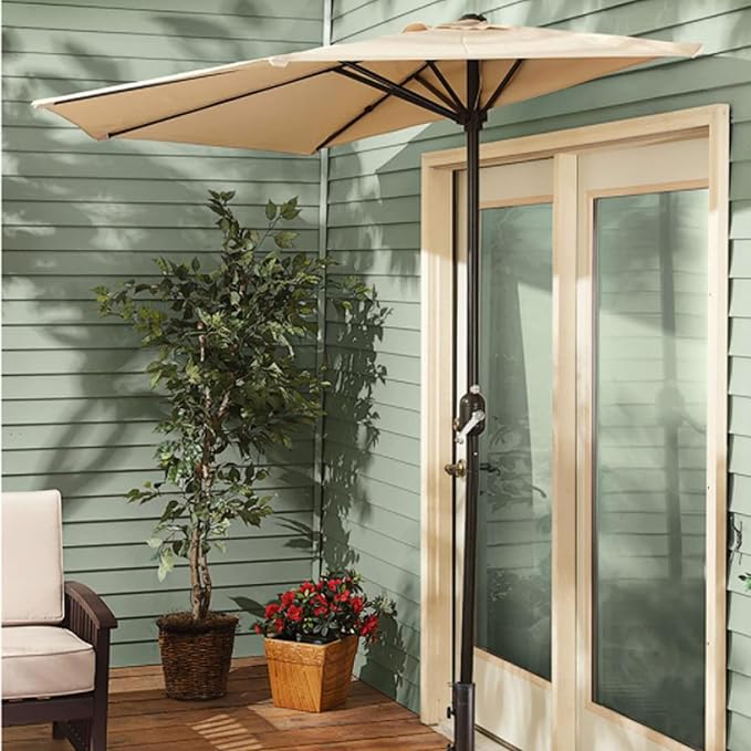 CASTLECREEK Half Round Patio Umbrella, Outdoor, Garden, Deck, Balcony Shade 8 Feet