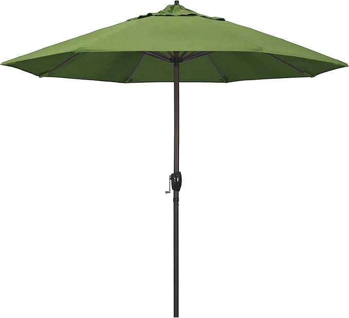 California Umbrella 12-Year Protection 9-Ft Outdoor Patio Umbrella, Sunbrella Fade-Resistant Acrylic Fabric, Auto Tilt and Crank, Heavy-Duty Aluminum Frame/ Reinforced Ribs, Bronze Pole, Spectrum Cilantro