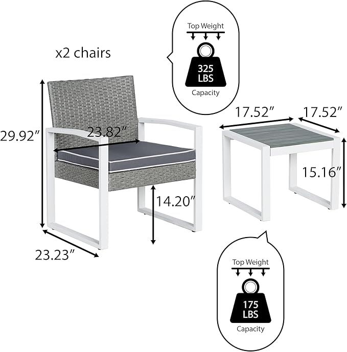 JONATHAN Y LVG1101A-3SET Selby 3-Piece Modern Coastal Faux Wicker Conversation Outdoor Patio Set Mid-Century, Classic, Contemporary, Traditional, Minimalist, White/Gray