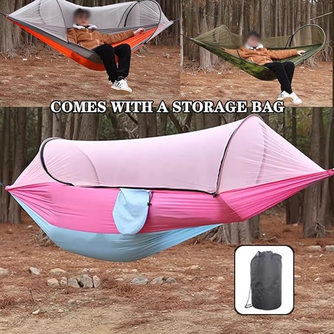 Outdoor Double Hammock with Protective Mesh, Ultra-Light Portable Anti-Rollover Swing, Relax/Sleep, Load Bearing 150kg/330.7lbs(Grey)