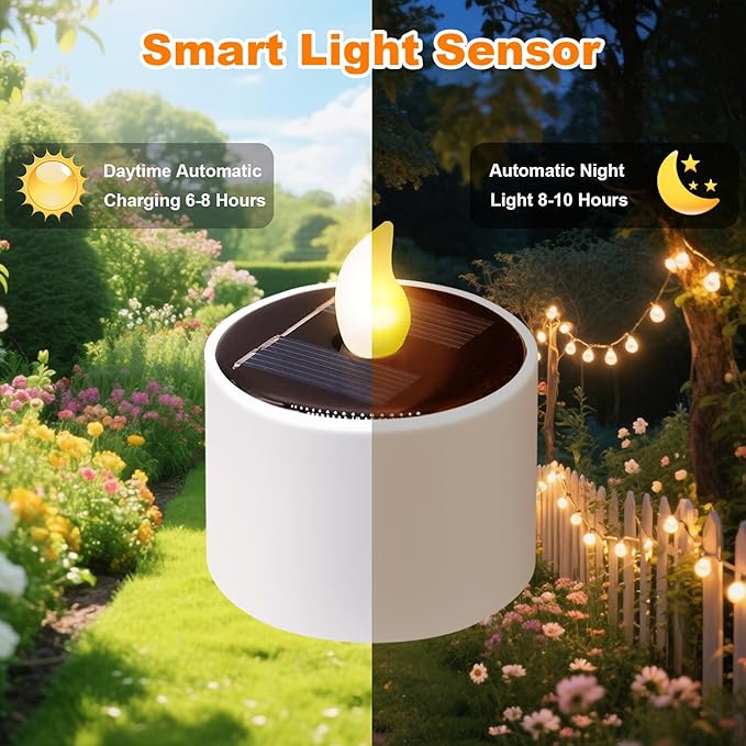 ANGMLN 6pcs Solar Tea Lights Outdoor Waterproof, Flameless Flicker LED Solar Candles with Dusk to Dawn Sensor, Reuseable Tea Light Candles for Lantern Garden Camping Party Home Decor,2.3''x2.1''