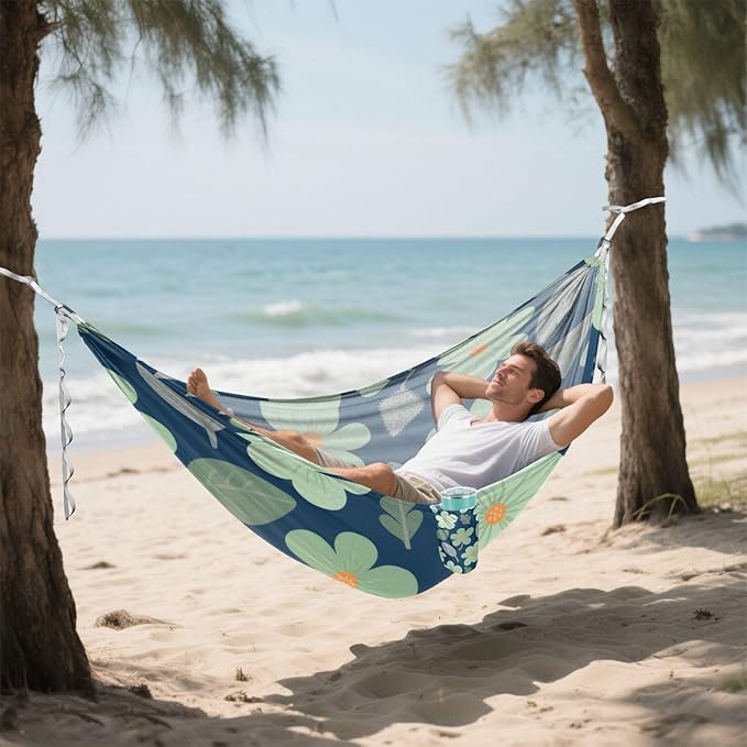 Dark Green Flowers and Leaf Dark Blue 330lb Capacity Outdoor Hammock with Tree Straps Indoor Hammock for Outside Patio Backyard Poolside hamaca con soporte para adultos