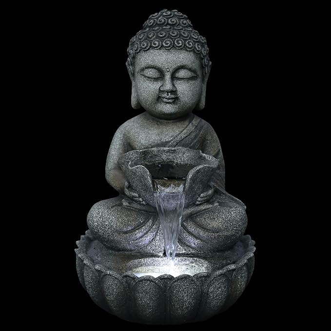 Northlight Buddha in Sukhasana Pose Outdoor Garden Water Fountain, 21.5", Gray
