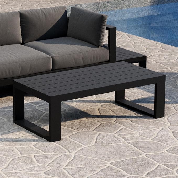Patio Coffee Table, Grey, Aluminum Rectangle