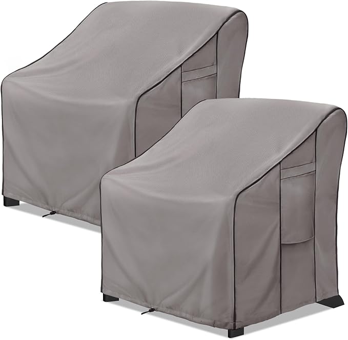 KylinLucky Oversized Patio Chair Covers 2-Pack 33"x35"x38.5" 600D, All-Weather Waterproof Outdoor Chair Covers with Anti-Wind Design, Grey