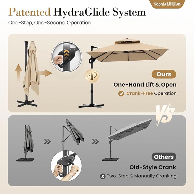 Sophia & William 12ft Cantilever Patio Umbrella with Base, Outdoor Offset Large Rectangular Umbrellas with 360-degree Rotation, Aluminum Pole for Garden Pool Backyard, Beige