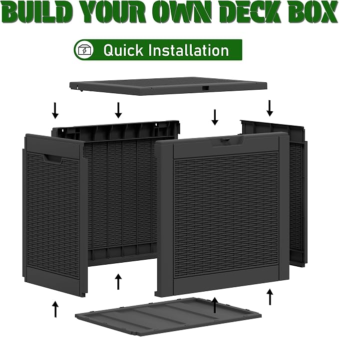 Bifanuo Outdoor Storage Box, 30 Gallon Deck Boxes Waterproof, Resin Storage Cabinet Multi Functional Storage Bench For Gardening Tools, Pool Supplies, Patio Furniture, Lockable