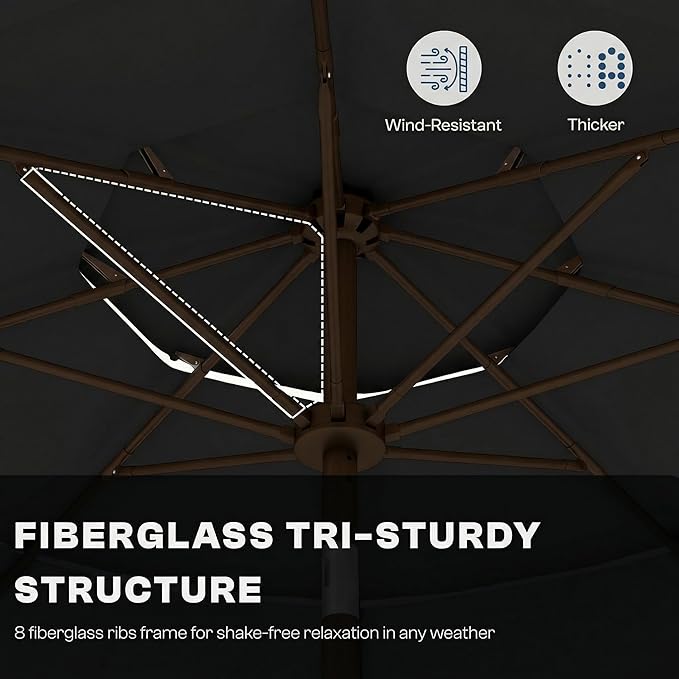 10ft Patio Umbrella, 3 Tier Outdoor Market Table Umbrellas with 8 Fiberglass Ribs and Push Button Tilt, Windproof, Vented Canopy, UV Protection for Deck, Pool, Backyard