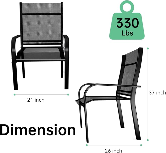 Trevero 9 Pieces Outdoor Dining Table 76"x36"+ 8 Patio Dining Chair Set for 8 People, Rectangle Patio Dining Table and Chairs with Stable Metal Frame for Garden, Backyard, Umbrella Hole Design