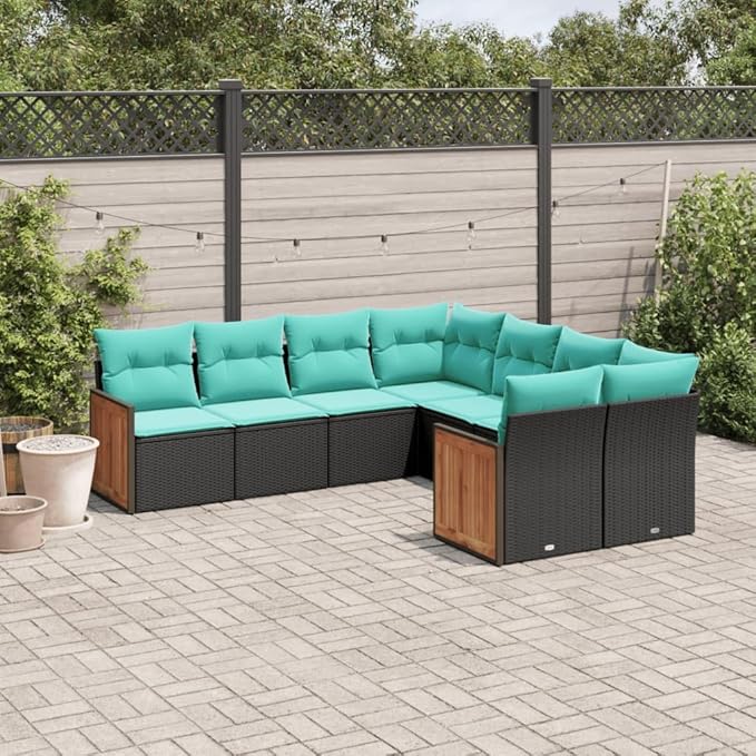 8 Piece Patio Sofa Set with Cushions, Patio Conversation Set Outdoor Sofa Sets Sectional Sofa Garden Lounge Set for Poolside Garden Negotiation Area Exhibition Black Poly Rattan