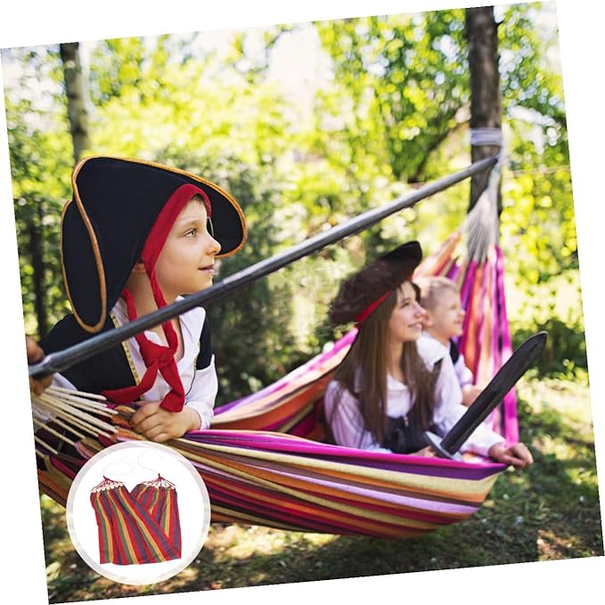 Veemoon Single Person Rainbow Striped Cotton Canvas Hammock with Anti-tip Design, Outdoor Portable Swing for Adults, Hanging Hammock for Patios