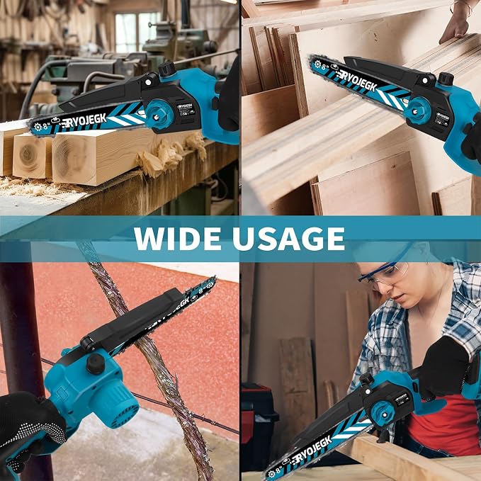 RYOJEGK 8 & 6 Inch Brushless Mini Chainsaw,2×4.0Ah Battery Tool-Free Installation Small Cordless Chain Saw with 4 Chain Guide,Portable Motosierra De Bateria for Tree Trimming & Branch Wood Cutting
