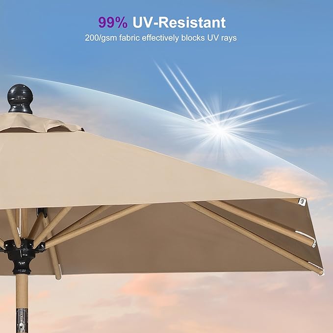 PURPLE LEAF 6' x 6' Patio Umbrella with Base Square Outdoor Table Umbrella Aluminum Market Umbrella with with 8 Sturdy Ribs & Push Button Tilt and Crank Outdoor Umbrellas for Lawn Garden Patio, Taupe