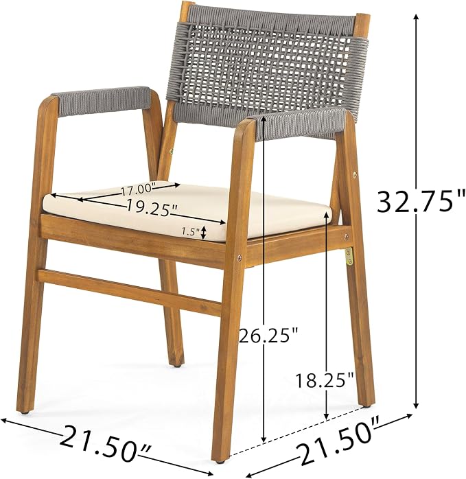 Christopher Knight Home Terri Acacia Wood Patio Dining Set for 6, Solid Wood Outdoor Dining Table Set for 6, 7 Piece Outdoor Dining Set with Rectangular Table and Woven Rope Accents, Teak+Beige+Grey