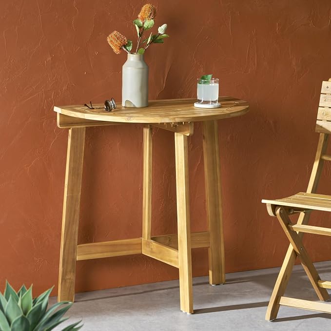 Geelife Outdoor Half-Round Folding Acacia Wood Bistro Table