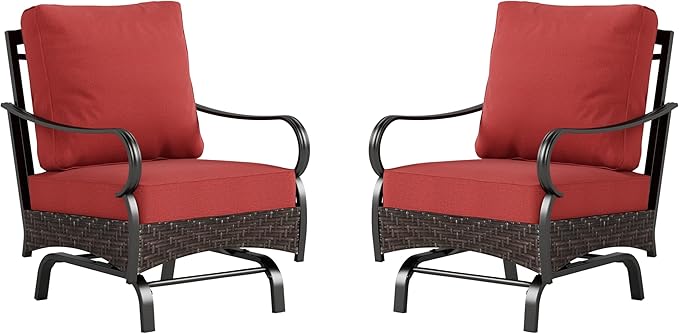 PHI VILLA Rocking Patio Sofa Chairs - 2 PCS Outdoor Rocking Armchairs, Patio Seating with High Back Deep Seat for Porch Deck Balcony