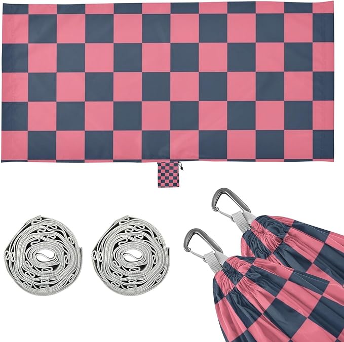 Black and Pink Checkerboard 330lb Capacity Outdoor Hammocks with Hanging Rope Backyard Hammock for Patio Backyard Lounge Base macas mexicanas de Patio para Adulto