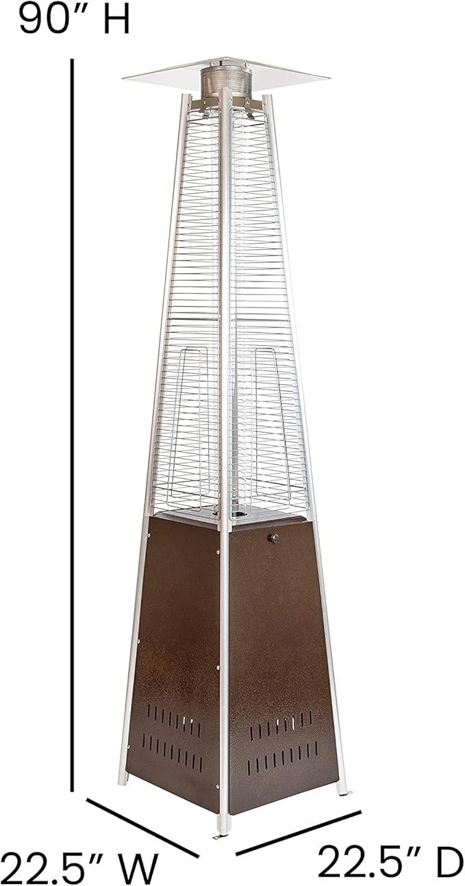 Flash Furniture Outdoor Patio Heater with Wheels - Bronze - 42,000 BTU - 7.5 Feet Tall - Stainless Steel - For Residential and Commercial Use, 90" High, Bronze