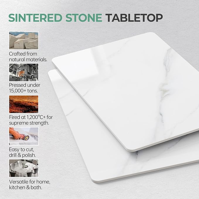 Rectangle Table Top,35.4” x 23.6 ” White Sintered Stone Tabletop, DIY Replacement & Cover Marble Desktop, Scratch & Wear Resistant, Easy to Clean, Suitable for Indoor & Outdoor