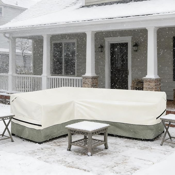 okcool Outdoor Sectional Sofa Cover Waterproof-L-Shaped Patio Furniture Covers for 4-Seater Outdoor Sectional Furniture Couch 58”W (Left Side) x 85”W (Back Length),White&Grayish Green