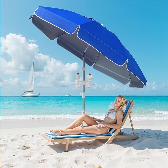 Northroad 8ft Large Beach Umbrella w/Sand Anchor Vent Tilt, Heavy Duty High Wind Patio Umbrellas w/Carry Bag,UV 50+ Sun Protection Portable Sunshade Umbrellas for Garden Pool Backyard