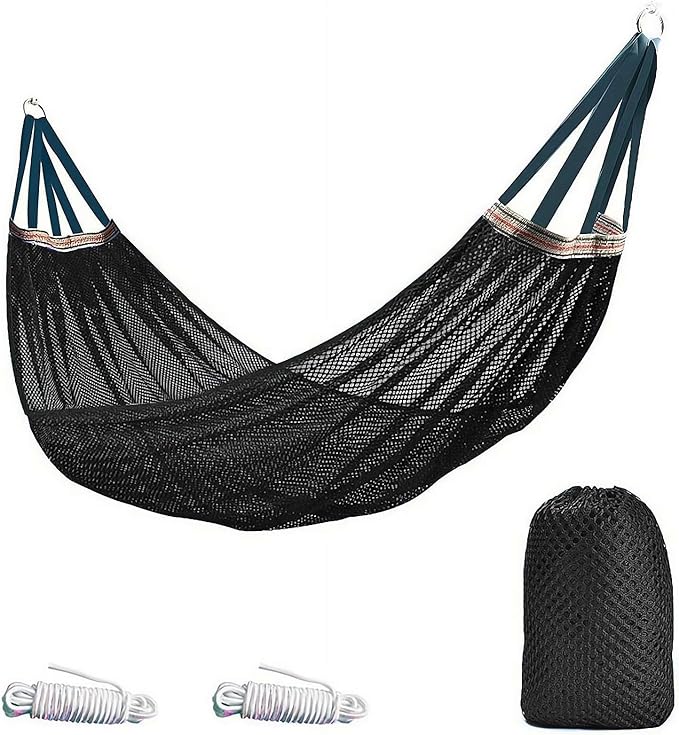 Outdoor Travel Hammock, Portable Camping Hammocks, Outdoor Sport Hammock, Mesh Net Nylon Rope Sleeping Bed with Tree Straps Travel Bag for Garden Beach Yard Travel
