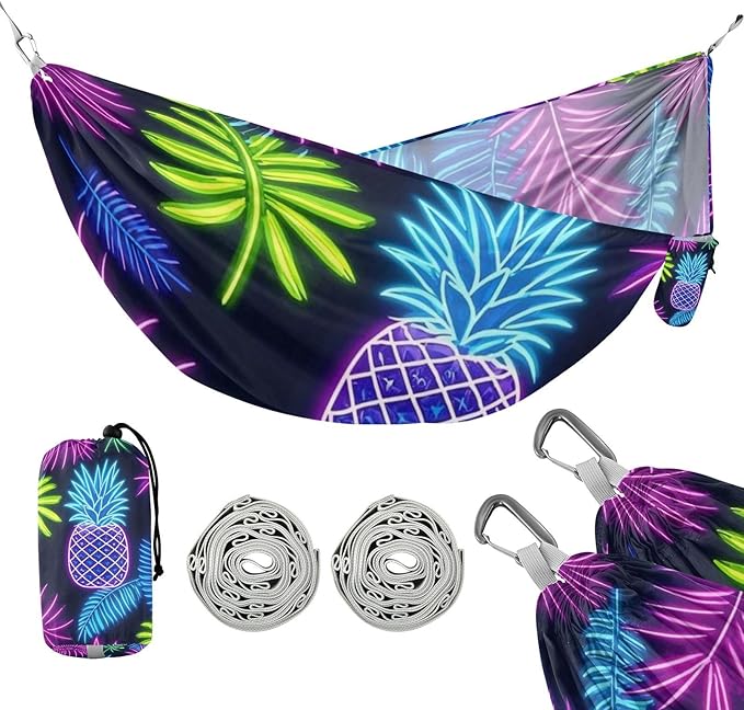 Summer Neon Pineapple Leaf 330lb Capacity Hammocks for Camping with Portabl Carry Bag Portable Hammock for Patio Backyard Lounge Base hamaca con Base para adultos