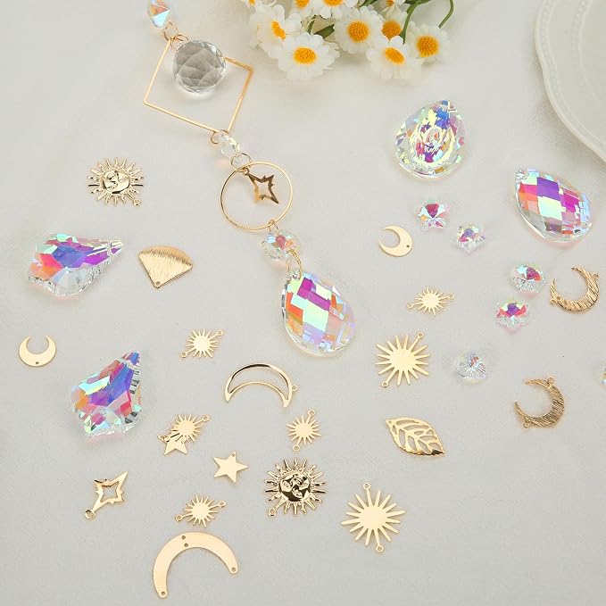 DIY Suncatchers, 400pcs Sun Catchers Supplies Kit Art and Crafts for Adults | Decorative Hanging Prism Suncatcher with Crystals Beads Ball Rainbow Maker for Indoor Windows Office Home Decor