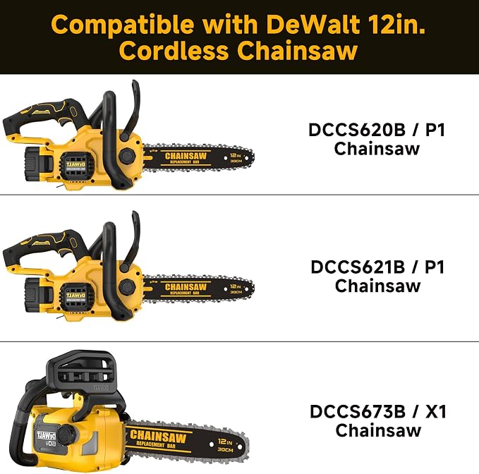 12-Inch Pole Saw Bar for DeWalt Chainsaw, Part No. DWZCSB12 Durable Guide Bar Compatible with DEWALTCordless Chainsaw DCCS620, DCCS620B, DCCS620M1, DCCS620P1