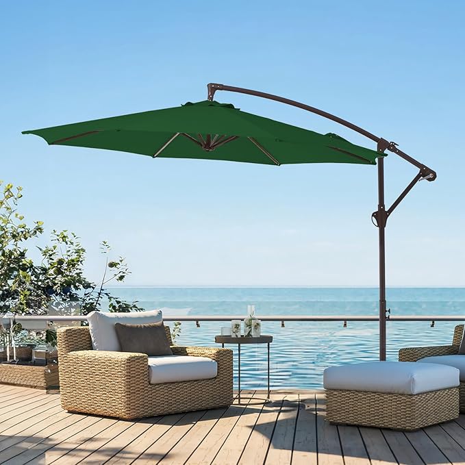 10FT Patio Umbrella, Outdoor Offset Cantilever Umbrella with Sturdy 8 Ribs and Reinforced Base, Easy Tilt Adjustment for Backyard Pool Garden,Green