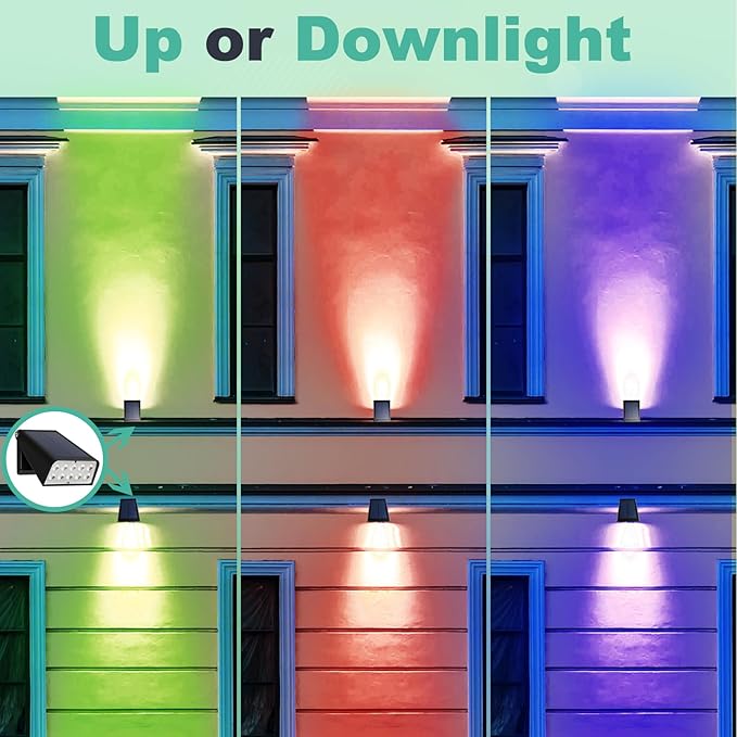 Solar Lights Outdoor Waterproof, 6-Mode RGBW Color Changing, 90° Adjustable, Auto On/Off, Father's Day Mother's Day 4th of July Decor for Fence, Patio, Garden, Yard, Pathway, Porch (2-Pack)