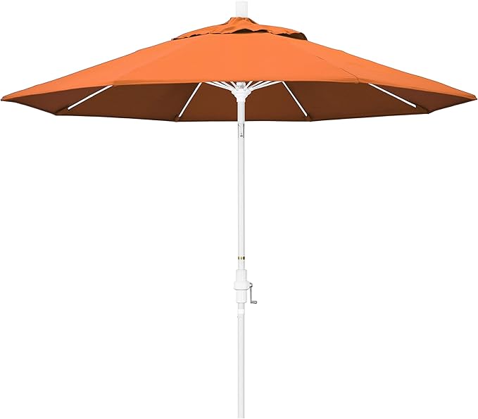 California Umbrella 9' Round Crank Lift, Collar Tilt, Aluminum Pole, Fiberglass Rib Patio Umbrella, White Finish