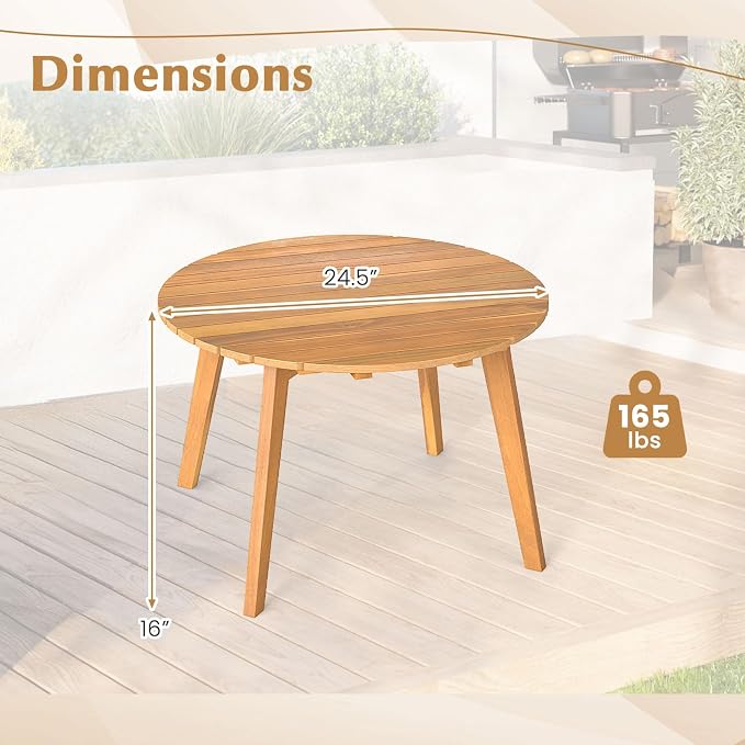Tangkula Outdoor Side Table, 24.5 Inch Acacia Wood Round Accent Bistro Patio Table with Slatted Tabletop, for Backyard, Balcony, Poolside, Garden (2)
