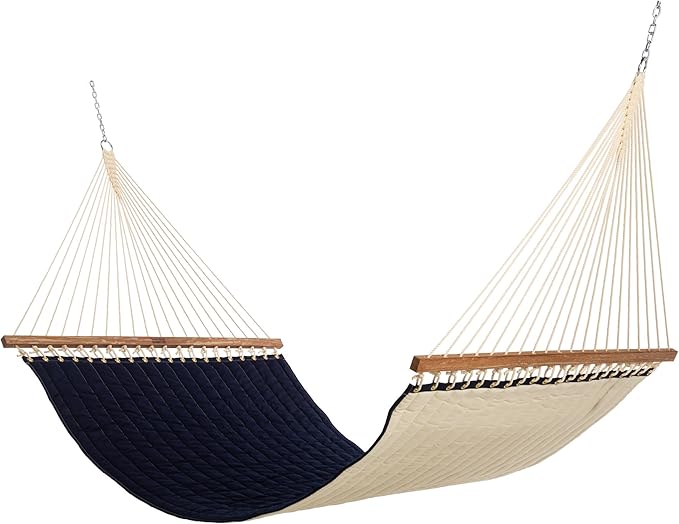 Nags Head Hammocks Navy Quilted Hammock, Constructed of Durable Fabrics, Cumaru Spreader Bar, Rolled Rim Grommets, Galvanized Hardware, Handcrafted in The Carolinas