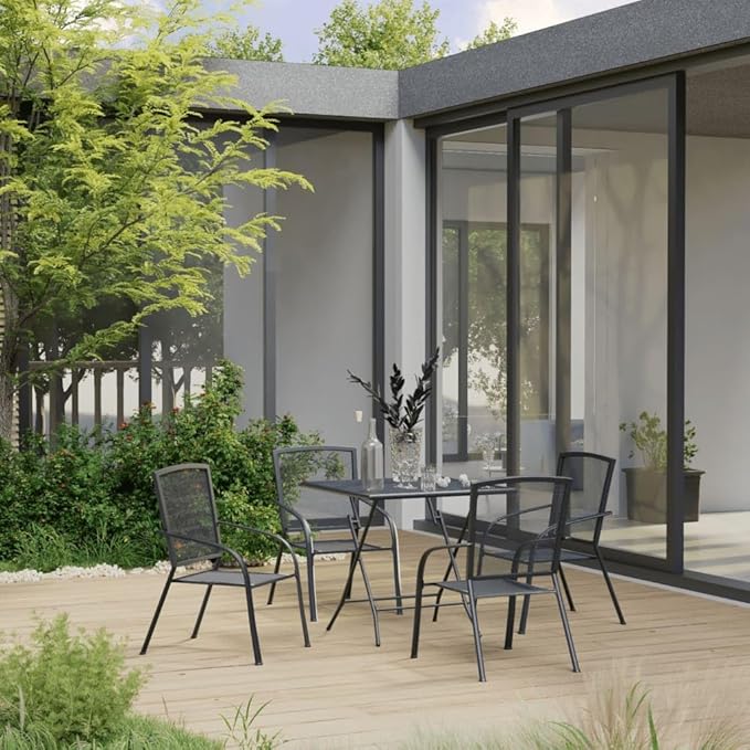 5 Piece Patio Dining Set, Outdoor Sofa Sets Outdoor Lounge Sets Patio Conversation Set Porch Furniture Set for Exhibition Piazza Poolside Negotiation Area Steel Anthracite
