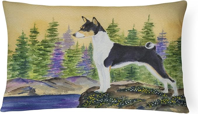 Caroline's Treasures SS8201PW1216 Basenji Canvas Fabric Decorative Pillow Machine Washable, Indoor Outdoor Decorative Pillow for Couch, Bed or Patio, 12HX16W