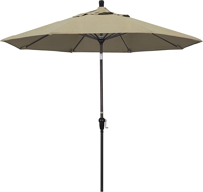California Umbrella 9' Round Aluminum Market Umbrella, Crank Lift, Auto Tilt, Bronze Pole, Sunbrella Spectrum Cilantro