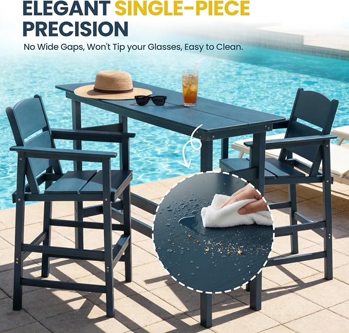 41.25" Outdoor Bar Table & Pub Table, Heavy Duty HDPE Console Table, Weather-Resistant Patio Console Tables, Modern Bar Height Table for Garden/Backyard/Deck/Pool/Outdoor Furniture, Blue