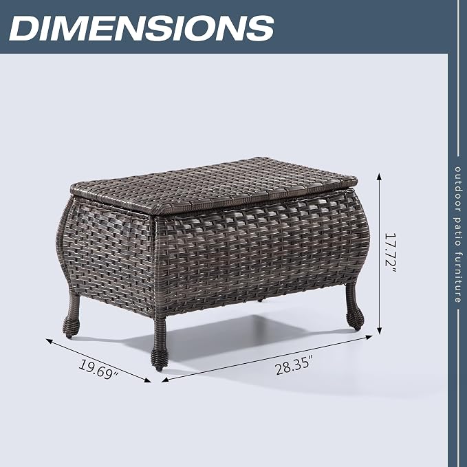 Outdoor Wicker Coffee Table - Patio PE Rattan Coffee Table with Storage Room Suitable for Patio Deck Garden Porch, Brown