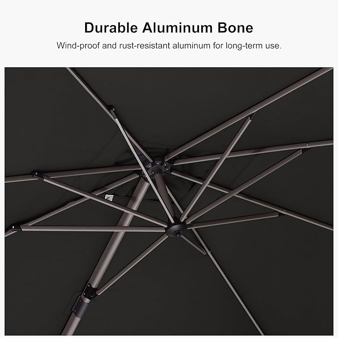 PURPLE LEAF 8' X 10' Left-right Tilting Patio Umbrella Outdoor Swivel Cantilever Umbrella Aluminum Offset Umbrella with Champagne Frame and 360-degree Rotation for Garden Deck Pool, Grey