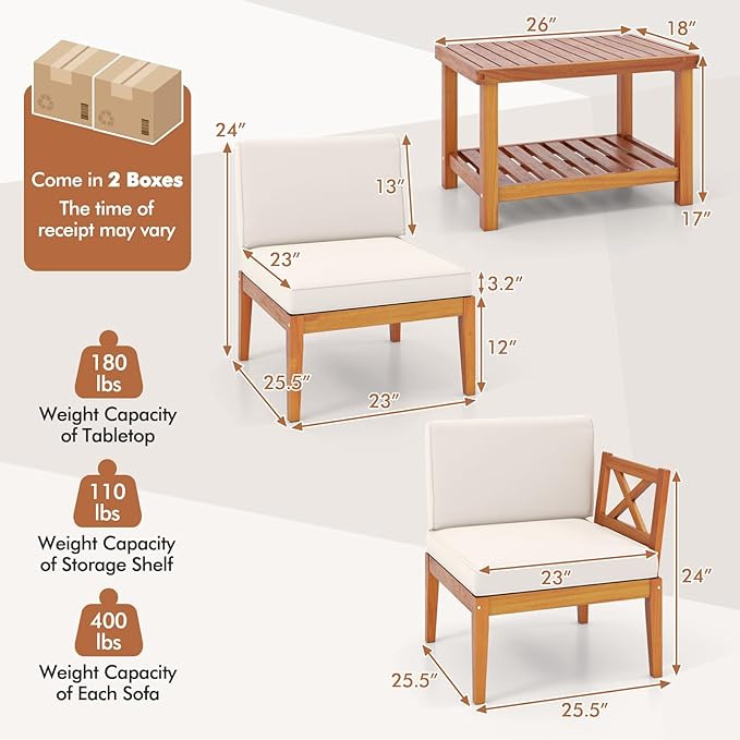 Tangkula 10 Pieces Acacia Wood Patio Furniture Set, Outdoor Sectional Conversation Set with Cushions and 2-Tier Coffee Table, Outdoor Bistro Furniture Set for Garden, Backyard