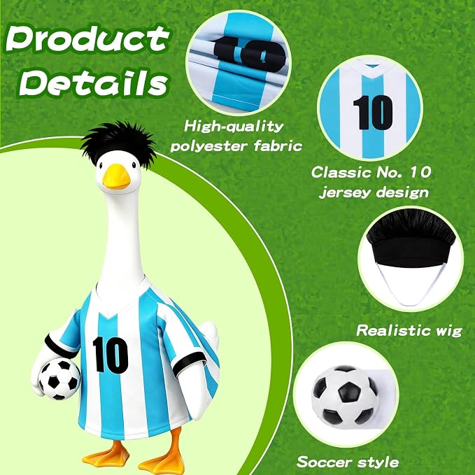 2026 World Soccer Goose Outfit for 23 Inch Porch Statue – Handmade Goose Jersey Costume with Soccer Ball for American Fans, Soccer Party, Sport Season Decor – Outdoor Patio Yard Lawn Art