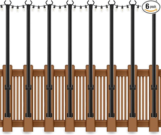 AHRLHR 5 Ft String Light Poles 8 Pack, String Light Poles for Outside with Fixing Clips,Hanging Light Poles for Deck Fence Garden Backyard Wall Bistro,Metal Poles for Outdoor String Lights