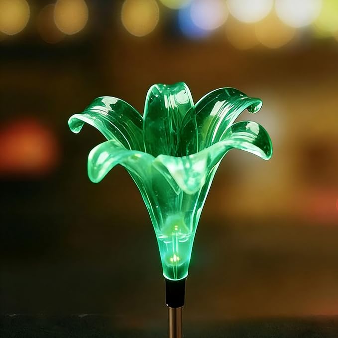 CANDLE CHOICE Solar Powered Landscape LED Light Outdoor Waterproof Color Changing Garden Stake Light for Outside Garden Yard Lawn Flowerbed Plant Pathway Christmas Decorations Figurine Lily 1 Pack